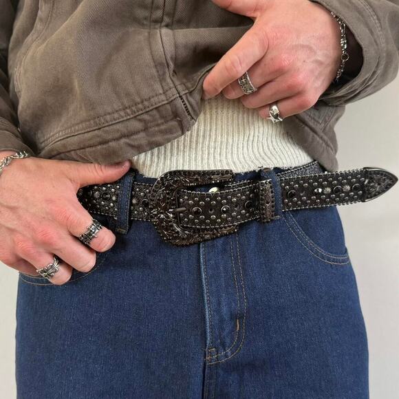 Y2K Black Cross Rhinestone Studded Belt – Goth Emo Unisex Style, New - Picture 5 of 7